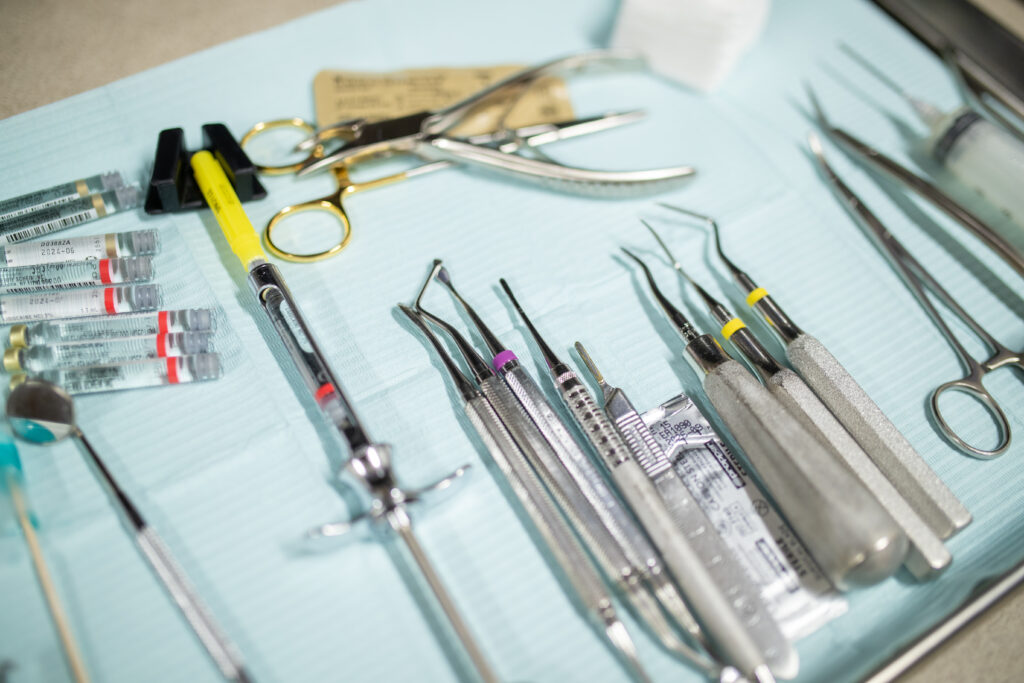 oral surgery tools on a tray